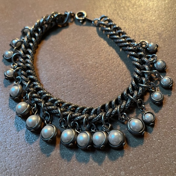 Vintage pearl bead charm bracelet white silver boho antique layering art deco - Picture 3 of 7